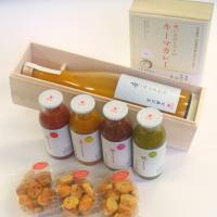 ギフトセット/ジュース180ml4色、黄ジュース720ml木箱入り、桐箱入カレー、トマトラスク3袋